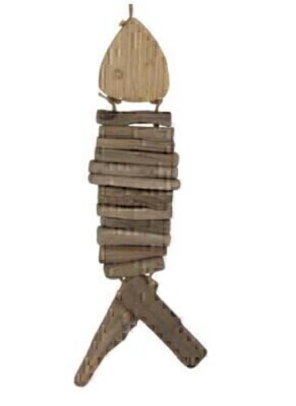 Rustic hanging stacked wooden fish decoration by designer Gisela Graham.   Add a rustic nautical touch to your home dÃ©cor with this hanging fish decoration.  Made from natural wood and hung with a rope.  Would look great in the home or bathroom.  Matching